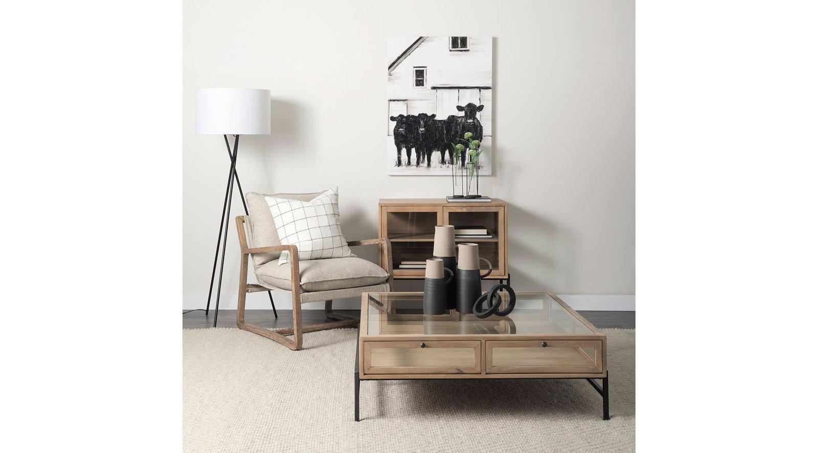 Arelius Light Brown W/ Black Metal Base Square Display Coffee Table - Image 14