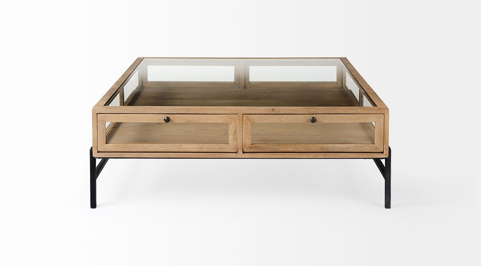 Arelius Light Brown W/ Black Metal Base Square Display Coffee Table - Image 2