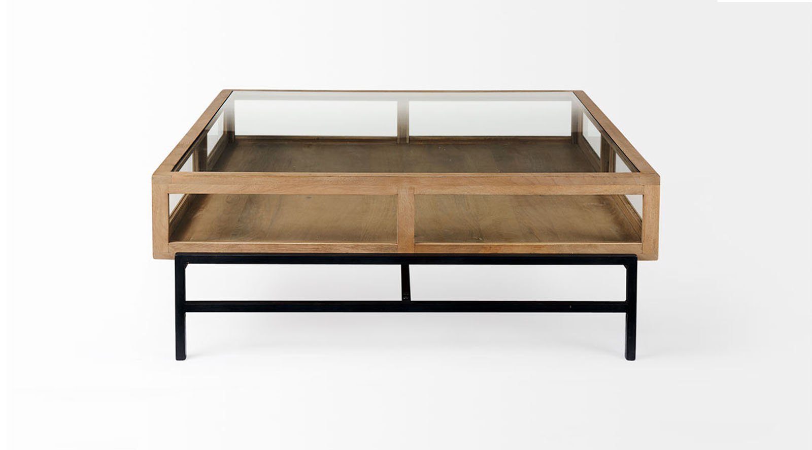 Arelius Light Brown W/ Black Metal Base Square Display Coffee Table - Image 3