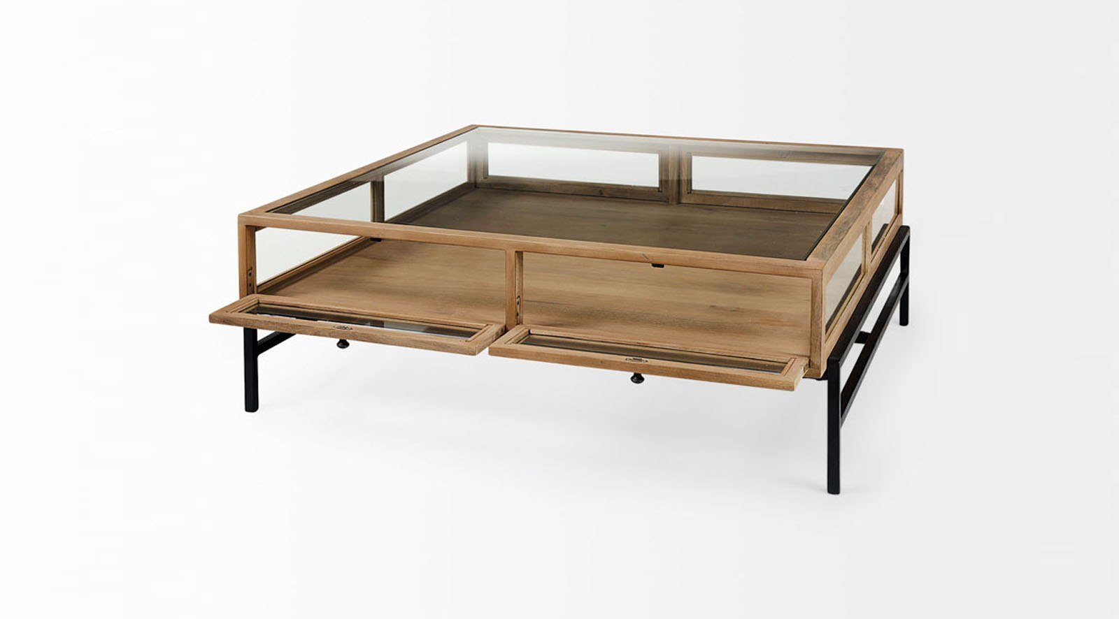 Arelius Light Brown W/ Black Metal Base Square Display Coffee Table - Image 4