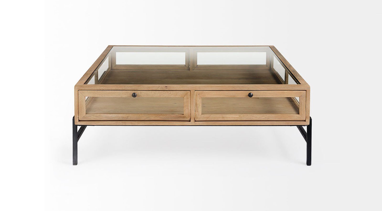 Arelius Light Brown W/ Black Metal Base Square Display Coffee Table - Image 5