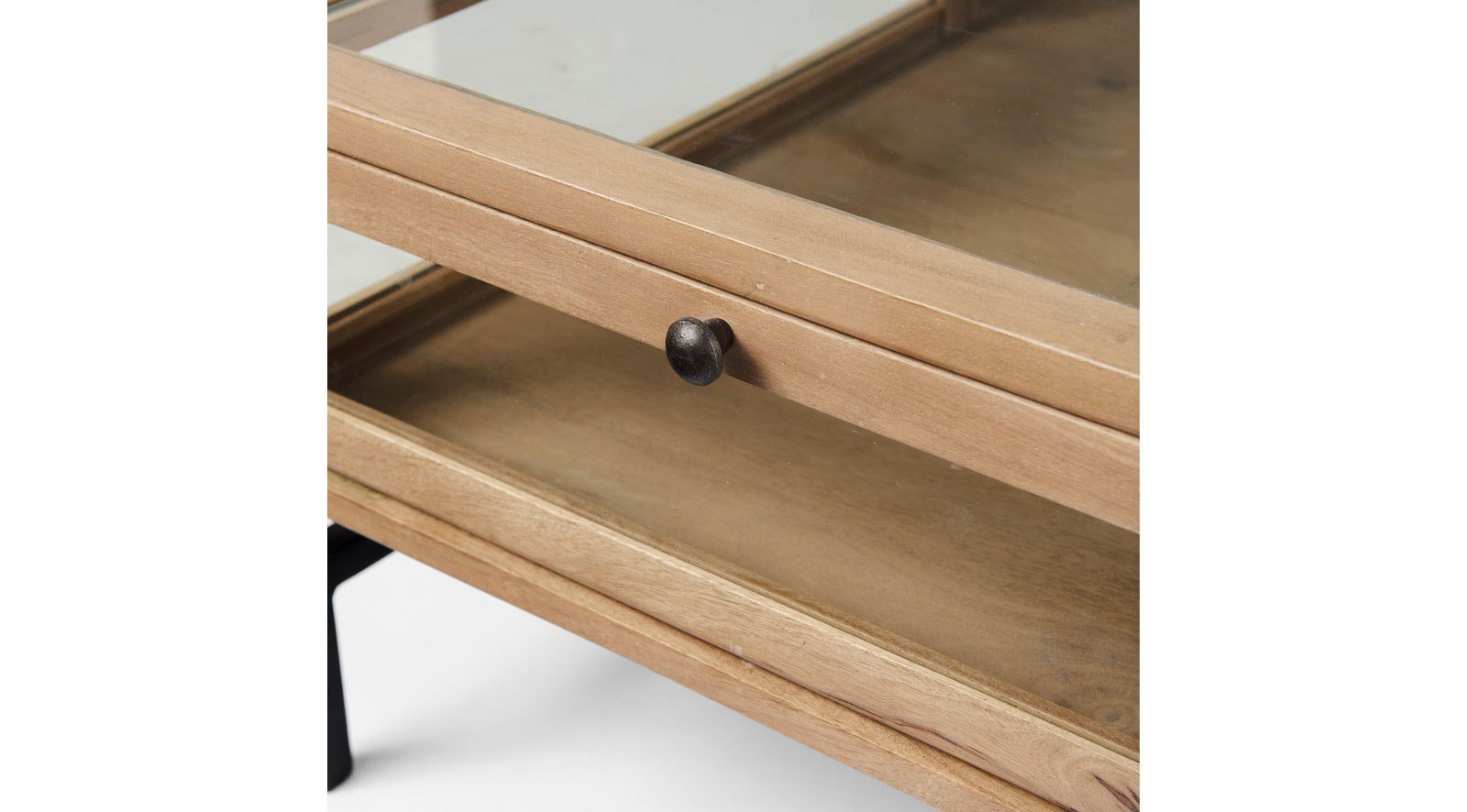 Arelius Light Brown W/ Black Metal Base Square Display Coffee Table - Image 6