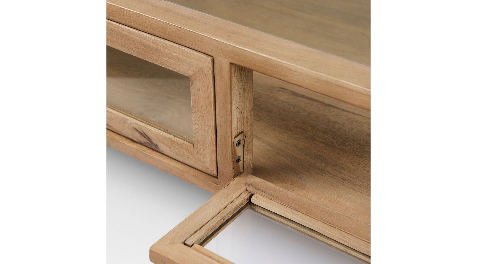 Arelius Light Brown W/ Black Metal Base Square Display Coffee Table - Image 8