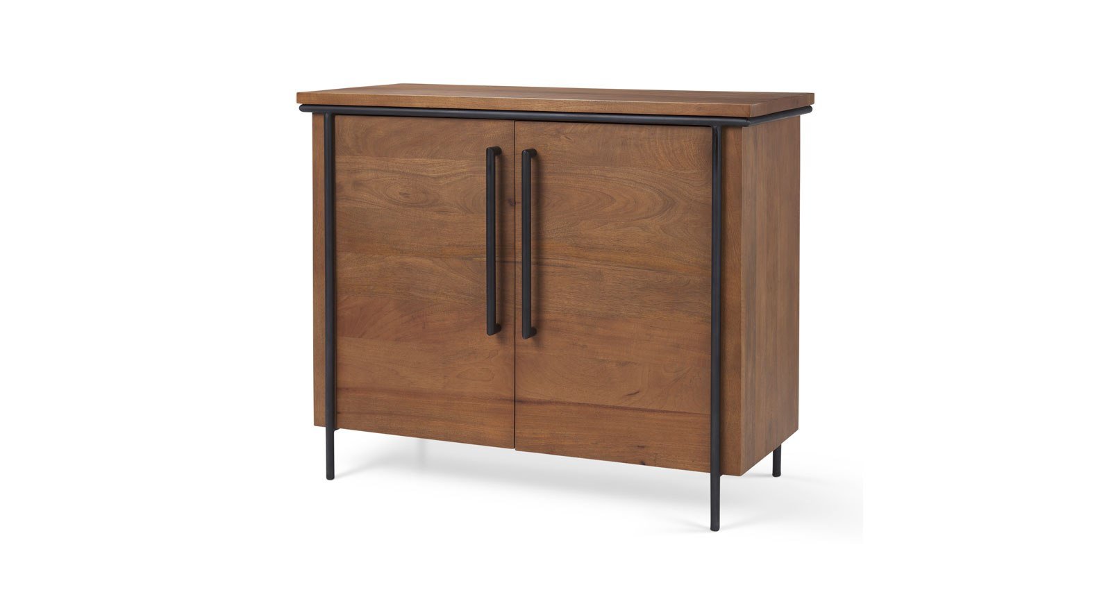 Maddox 40.0L x 18.0W x 32.5H Brown Solid Wood Black Metal 2 Door Accent Cabinet