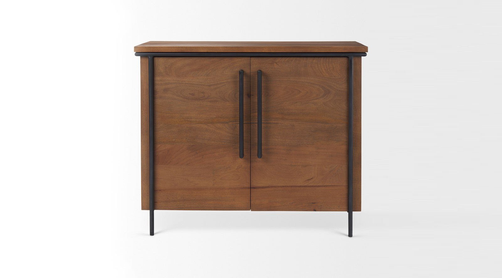 Maddox 40.0L x 18.0W x 32.5H Brown Solid Wood Black Metal 2 Door Accent Cabinet - Image 2
