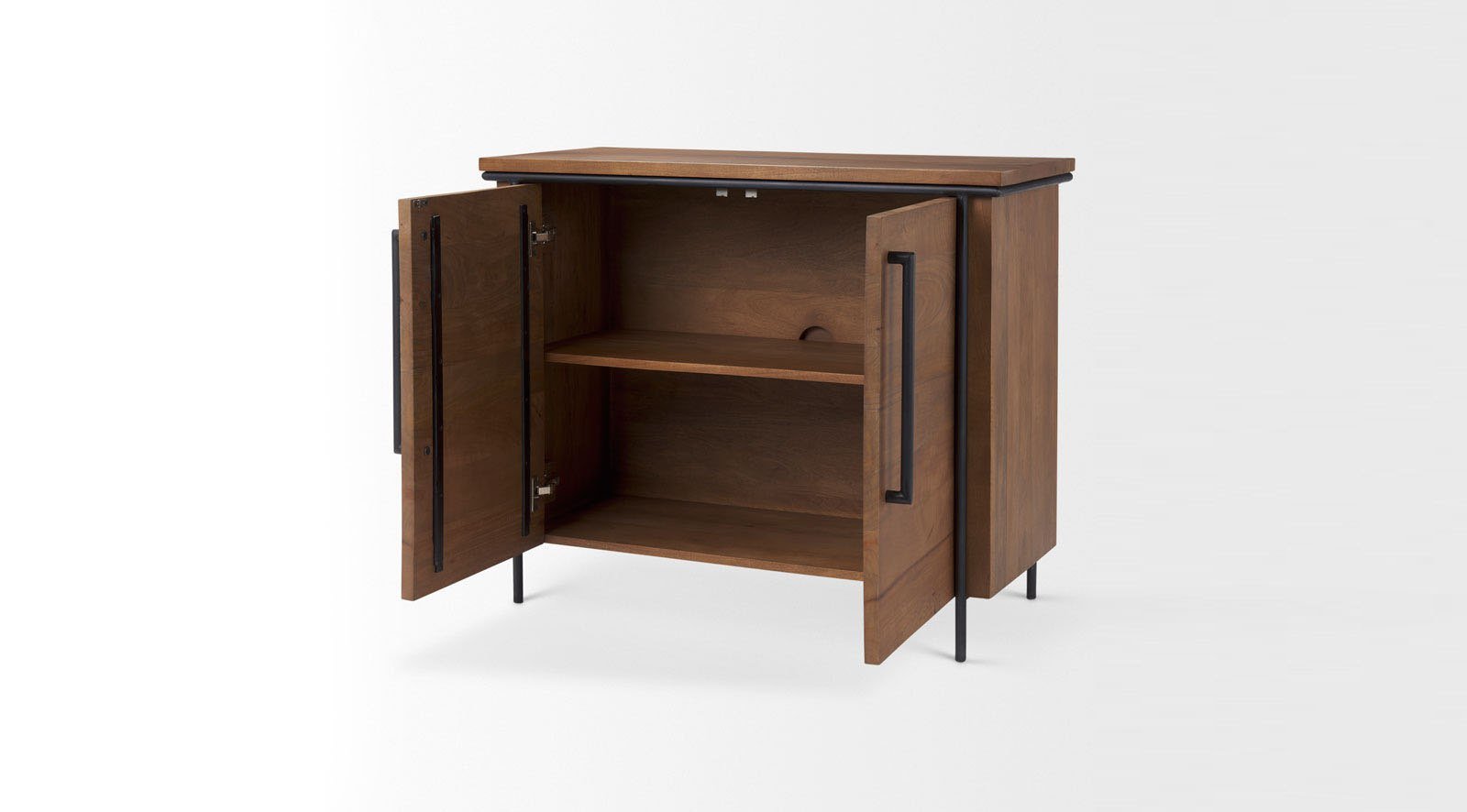 Maddox 40.0L x 18.0W x 32.5H Brown Solid Wood Black Metal 2 Door Accent Cabinet - Image 11