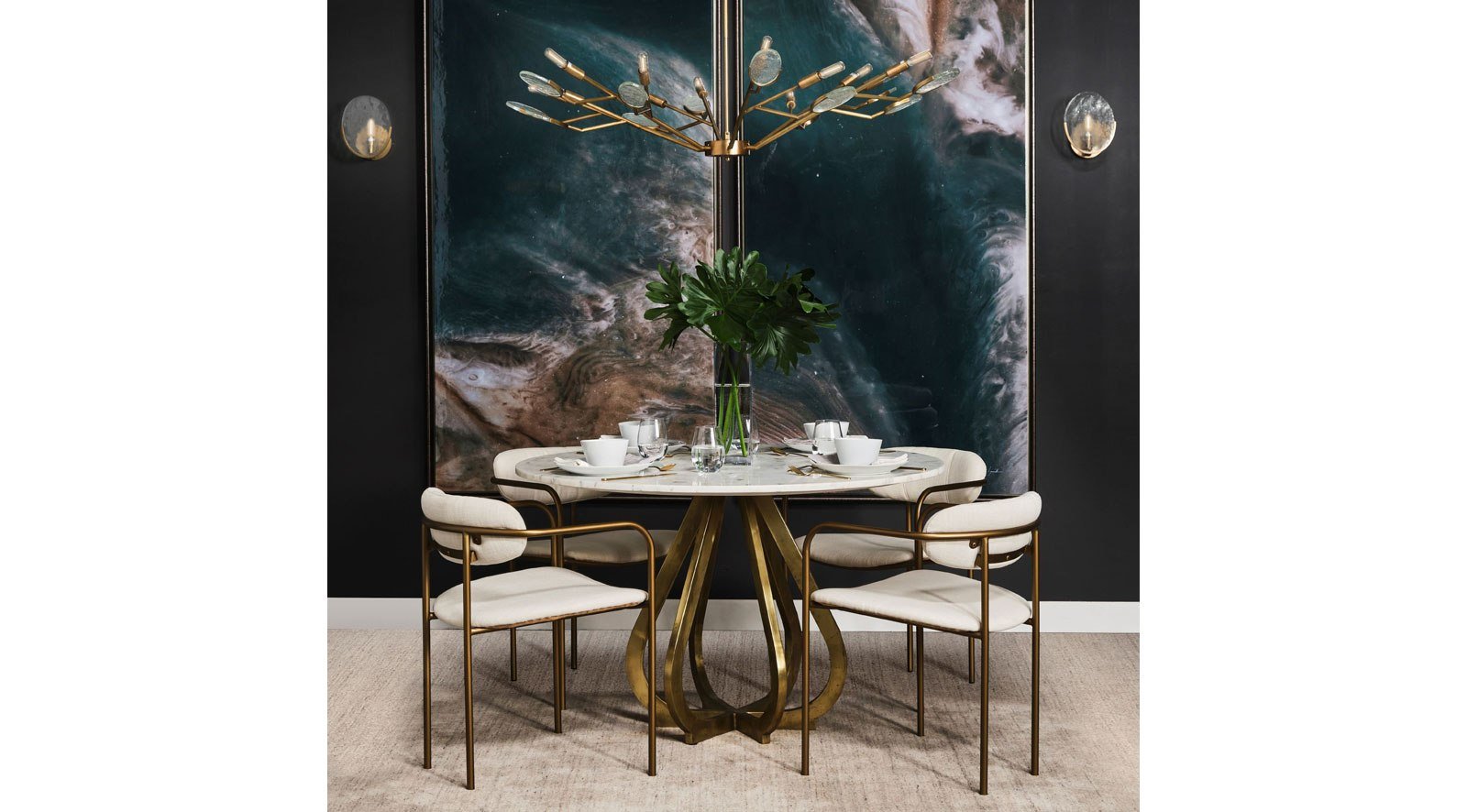 Parker Dining Chair Cream Fabric Seat Gold Metal Frame - Image 7
